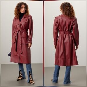 ASHLEY PARK Long Faux Leather Jacket In Red Long sleeves Collar Size XS